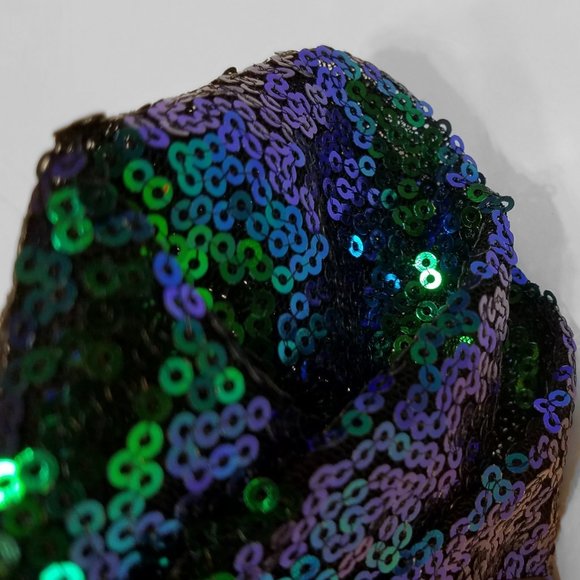 Men's Sequin Pre-Folded Pocket Square Insert - Iridescent Green & Blue - Picture 7 of 9